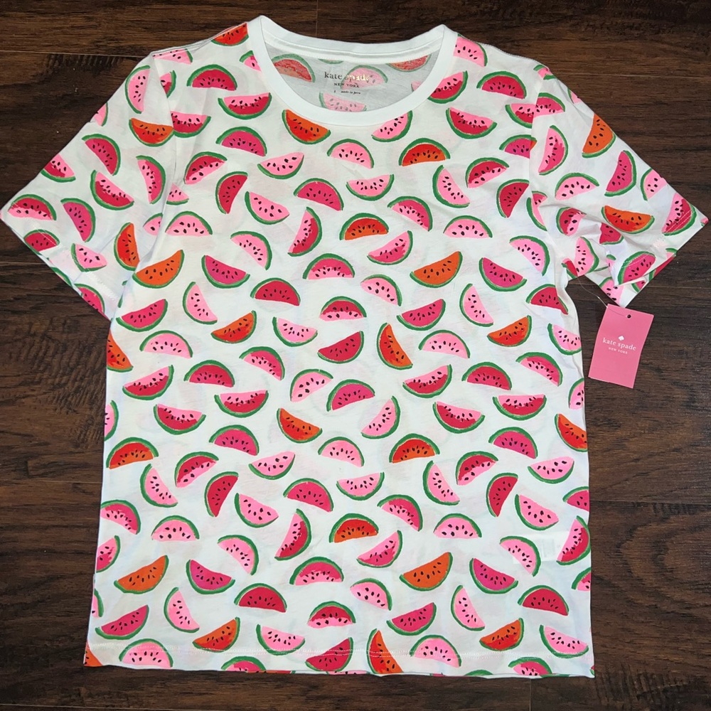 NWT Kate Spade New York White Pink Watermelon Short Sleeve Tee T Shirt Small S